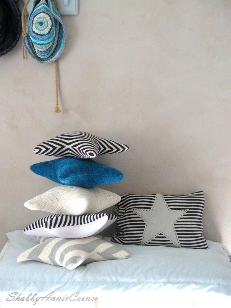 Coastal pillow Star shaped pillow Beach themed home decor Nautical pillow Beach house Floor pillow Handmade Blue throw pillow Beach nursery image 2
