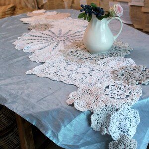 Summer Wedding table runner made from Crocheted doilies OOAK Handmade Shabby chic Cottage decor 80 inches (204cm) image 8