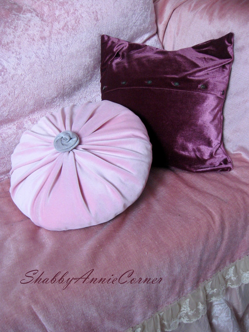 Velvet Pillows Pink Round Pillow Shabby Chic Bordo Pillow Etsy