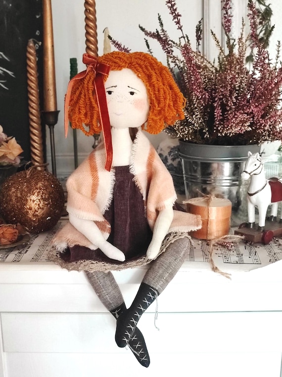 Redhead Cloth doll Handmade Decorative 1920s style Textile Interior doll Special Gift for her