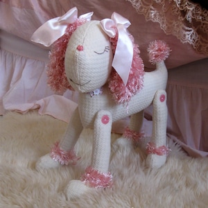 Dog stuffed animal toy Handmade Plush poodle OOAK Gift for little girl White Pink Textile Soft toy dog French style Paris nursery Heirloom