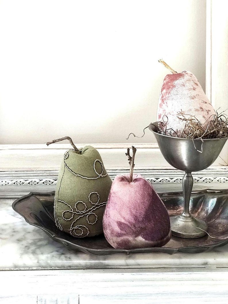 Unique Fall Home Decor Rustic Black Pears Textile Pear Bowl Fillers