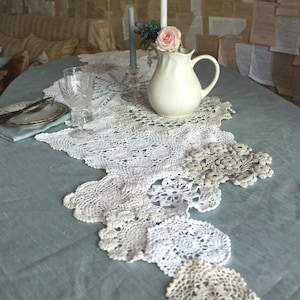 Summer Wedding table runner made from Crocheted doilies OOAK Handmade Shabby chic Cottage decor 80 inches (204cm) image 3
