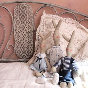 Bunny doll Gift for little girl Beach cottage nursery decor Handmade Tilda bunny Textile rabbit Soft toy Coastal home Sailor bunny