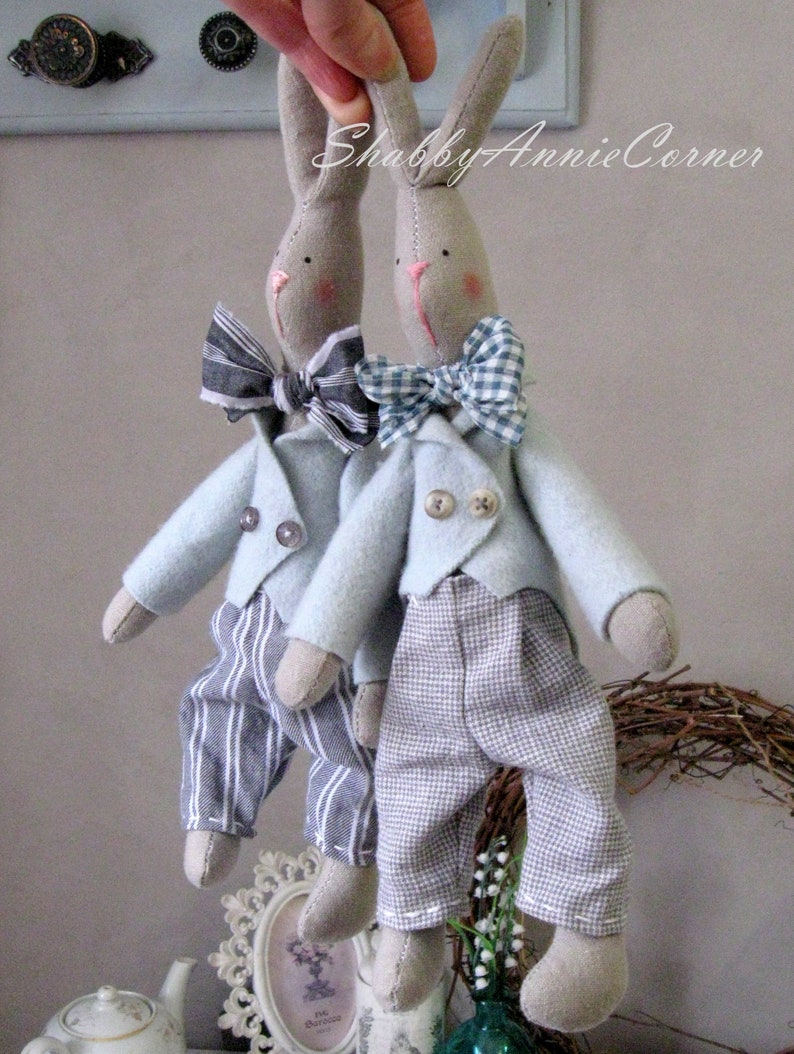 Little bunny doll in white dress Handmade Textile bunny rabbit Tilda bunny Vintage style nursery Shabby chic bunny Soft bunny Gift for girl zdjęcie 7