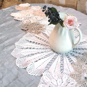 Summer Wedding table runner made from Crocheted doilies OOAK Handmade Shabby chic Cottage decor 80 inches (204cm) image 2
