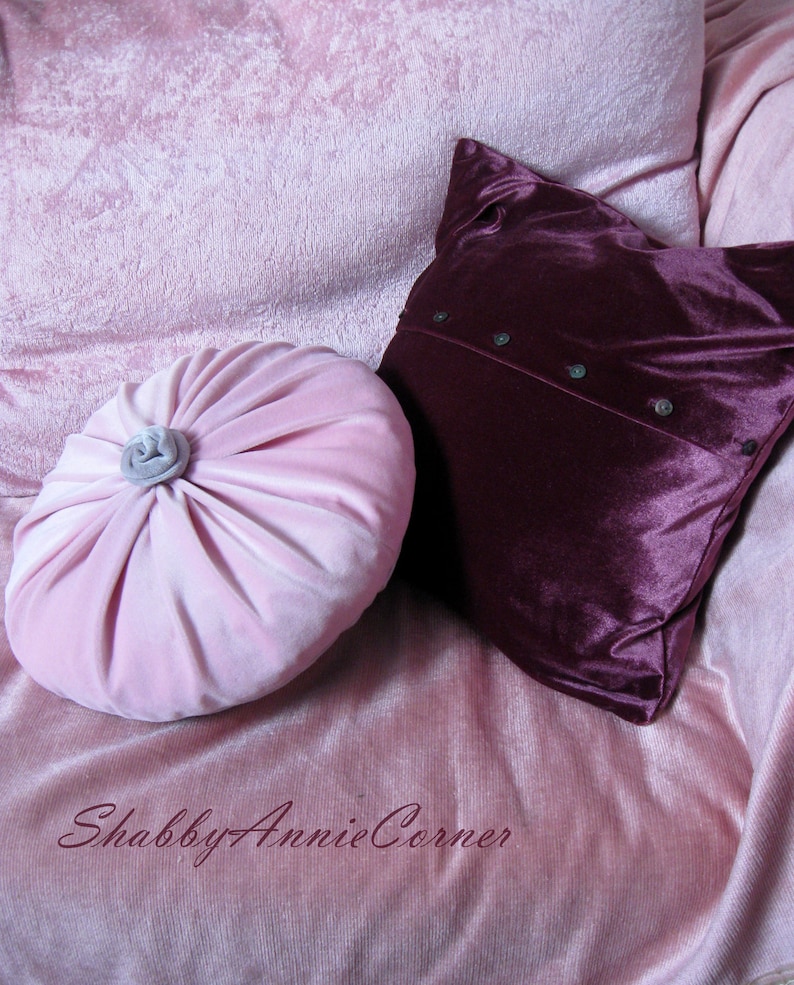 Velvet Pillows Pink Round Pillow Shabby Chic Bordo Pillow Etsy