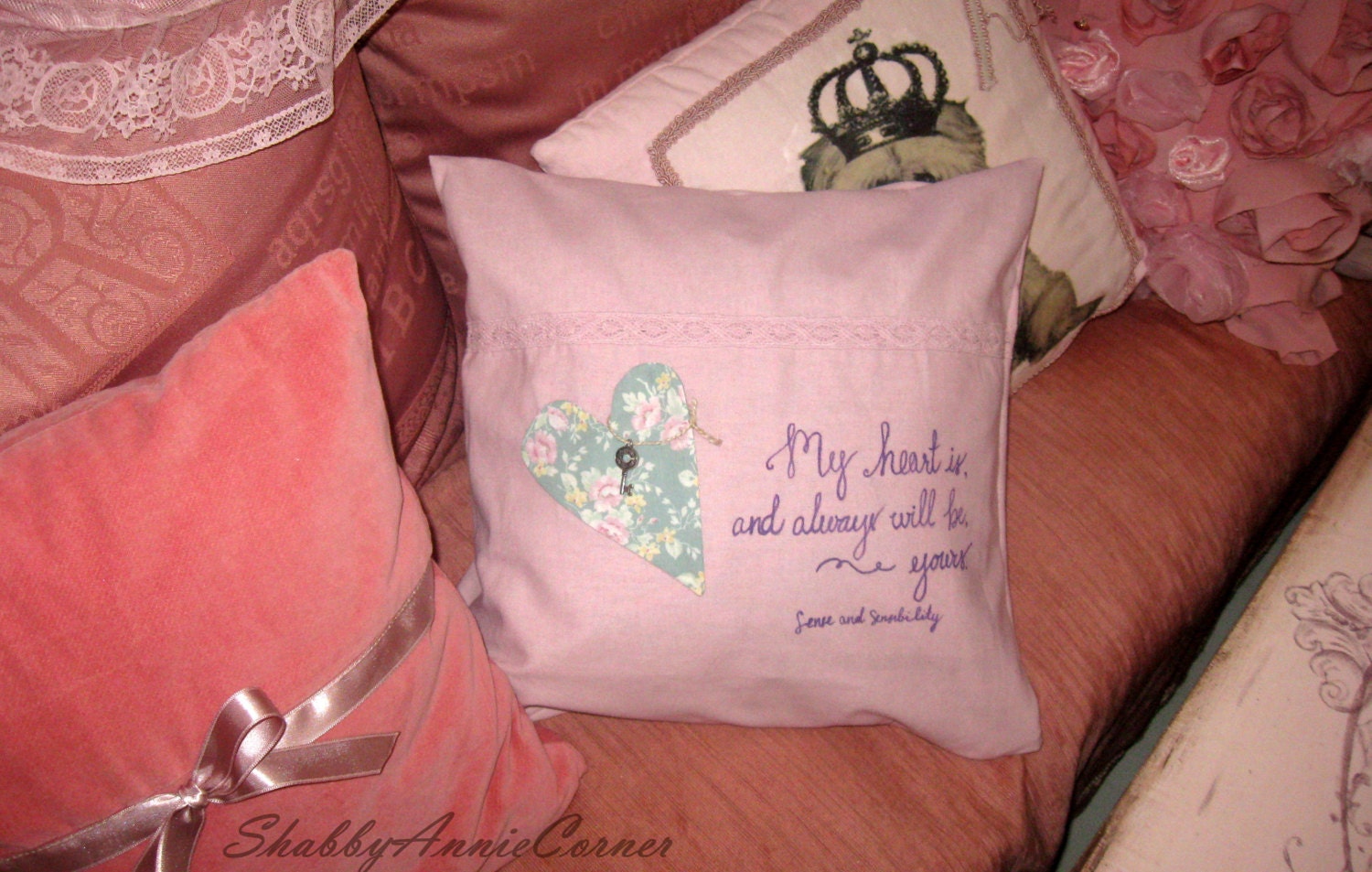 Shabby chic pillow cover Pink throw pillows Jane Austen Quote Etsy