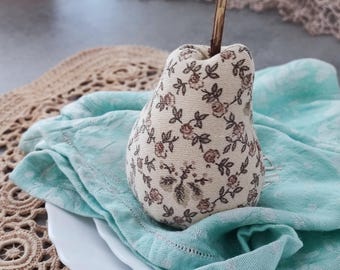 Textile Pear bowl fillers Toile de jouy French Farmhouse Shabby chic Summer Cottage decor Floral Fabric pears and apples Table centerpiece