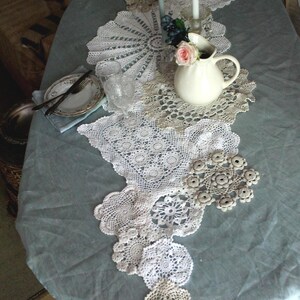Summer Wedding table runner made from Crocheted doilies OOAK Handmade Shabby chic Cottage decor 80 inches (204cm) image 6