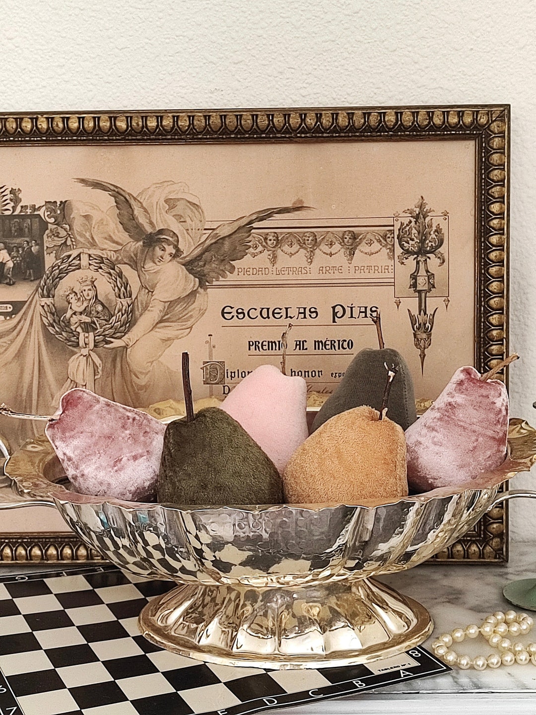 Velvet Pear Bowl Fillers Cottage Decor Farmhouse Chic Vintage Wedding