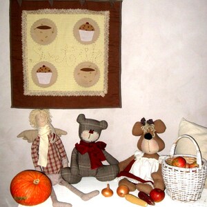 Fall wall decor Country cottage autumn Textile Wall Hanging  Kitchen Farmhouse Cupcake Decor Handmade Applique Rustic Folk Art Gift for Her