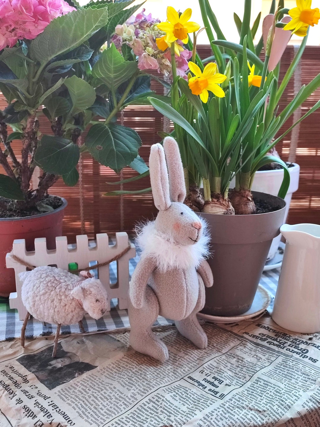 Spring Mantel Decor Rabbit and a Sheep Easter Decor Handmade Textile ...