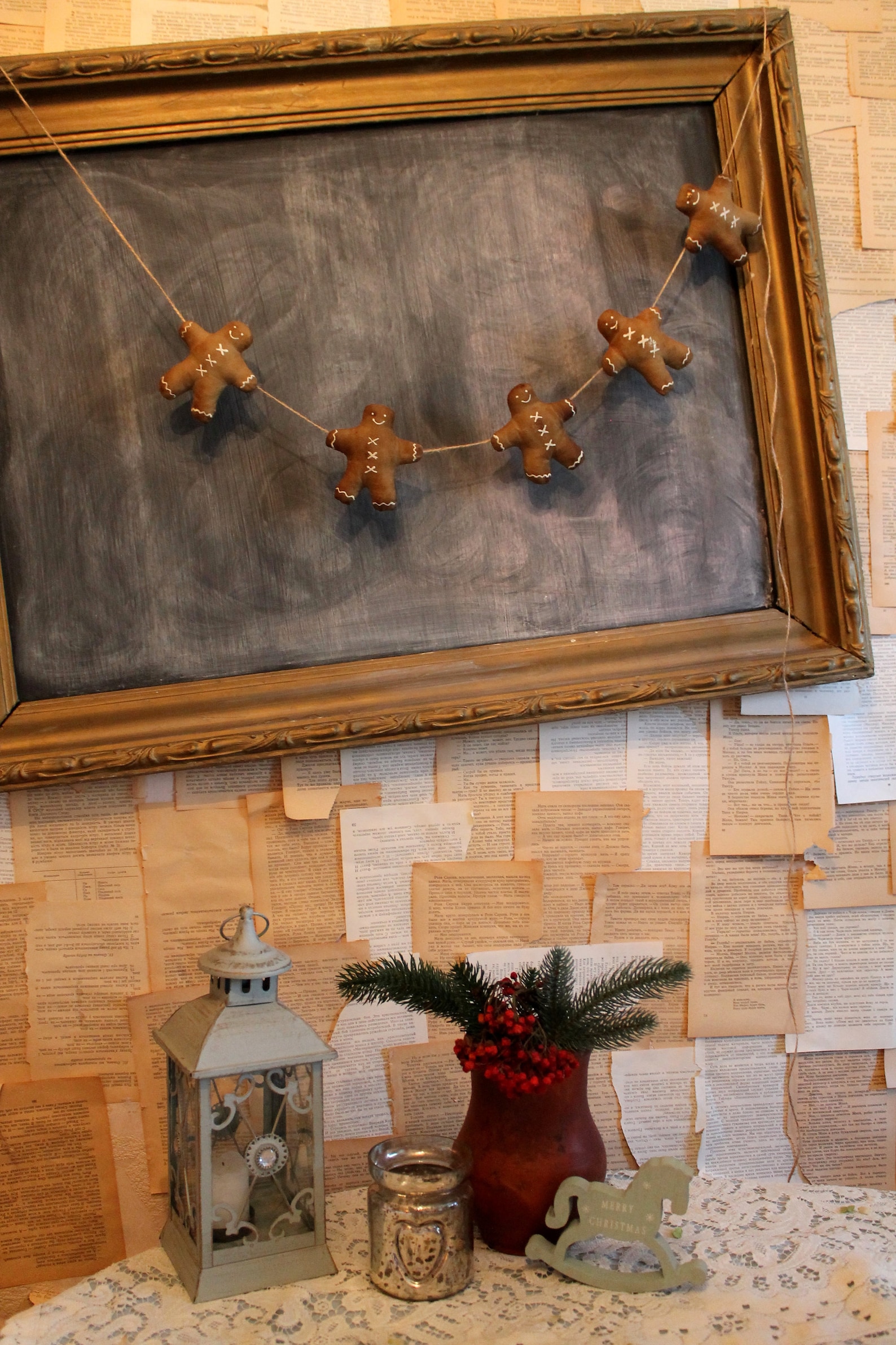 Gingerbread Garland Primitive Christmas Garland Rustic Etsy