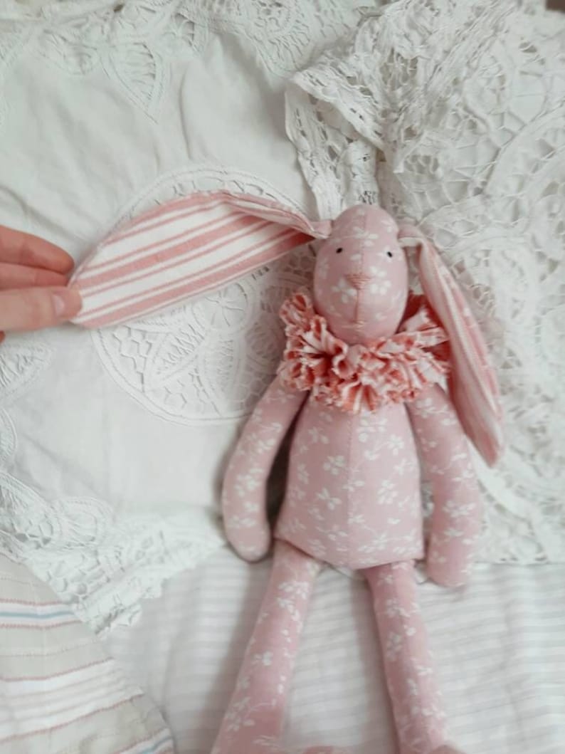 Easter gift Soft bunny Tilda bunny Nursery decor White lilac Stuffed rabbit Textile Handmade rabbit in regal collar Vintage style Kids toys pink bunny