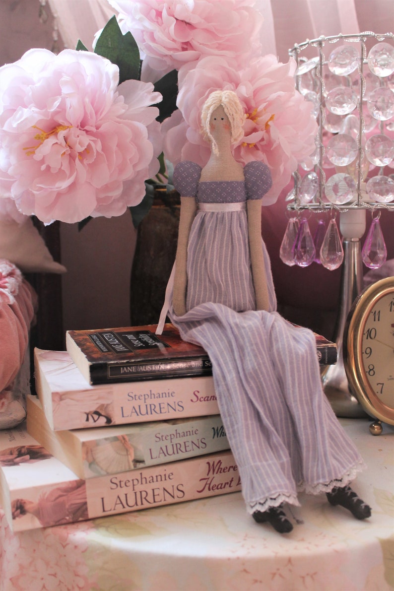 Tilda doll Jane Austen doll Handmade Textile Regency decor doll Pastel decor English cottage Pride and prejudice Fabric doll Austen gifts image 8