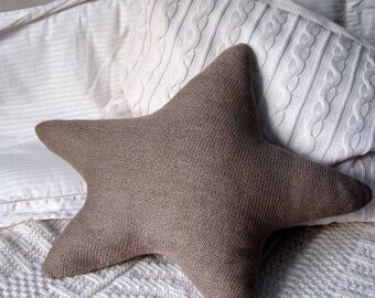 Brown Star Pillow Christmas Red Sequin Star pillow Handmade Rustic Decor (17-18 in)