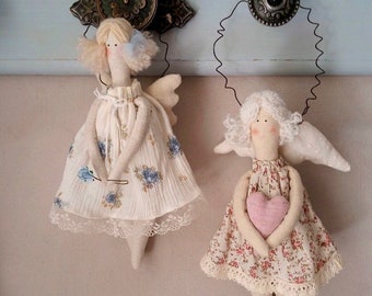 Hanging Angel doll Tilda angel Textile angel Shabby chic decor Nursery decor Angel door hanging Blue roses English Country cottage decor