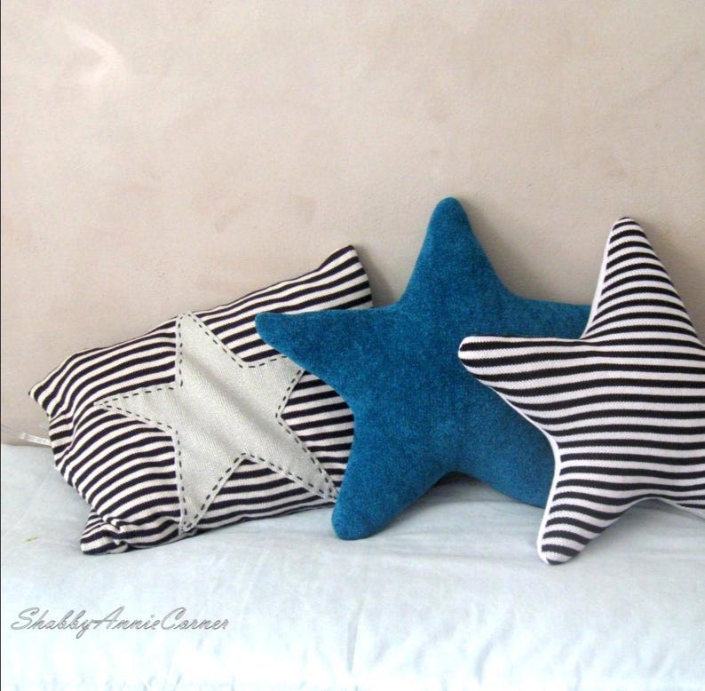 Coastal pillow Star shaped pillow Beach themed home decor Nautical pillow Beach house Floor pillow Handmade Blue throw pillow Beach nursery image 1