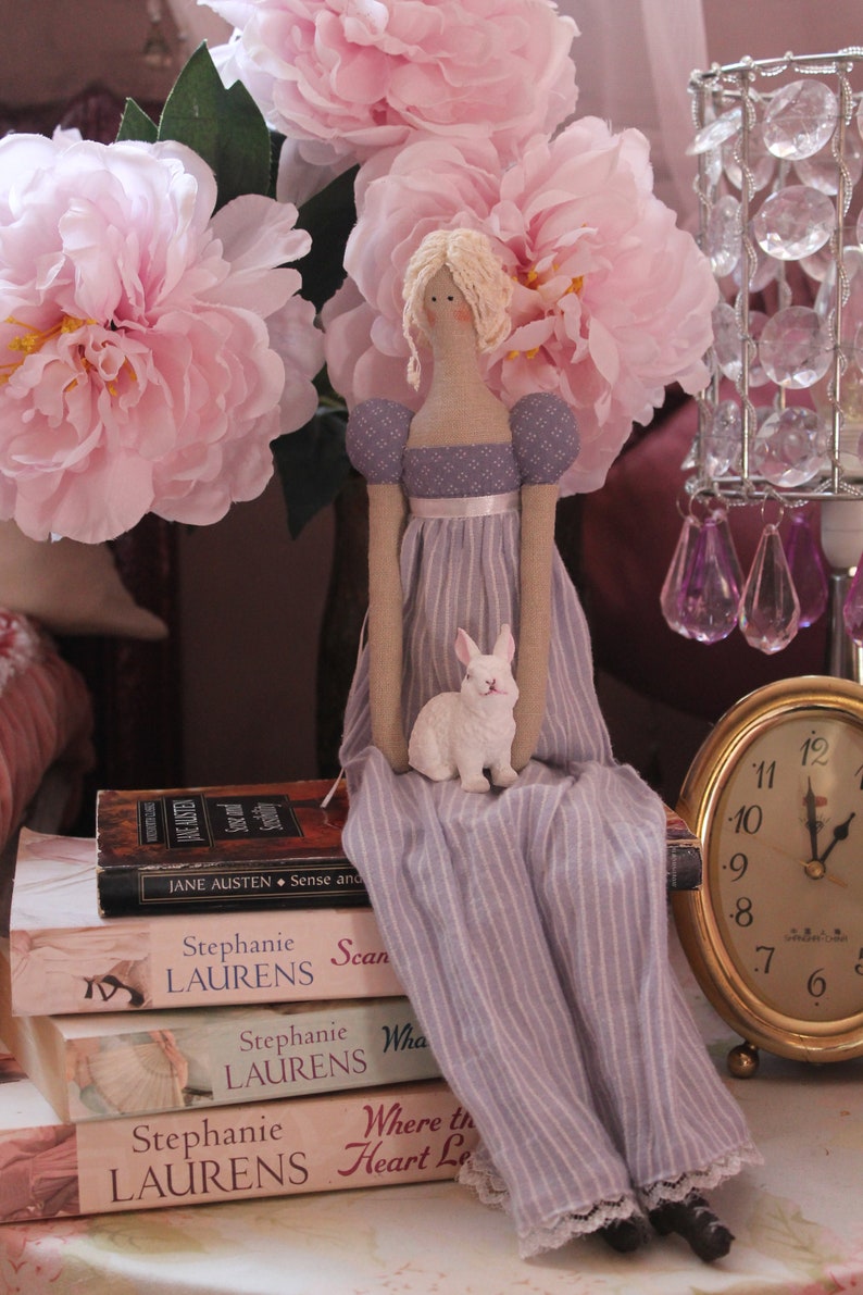 Tilda doll Jane Austen doll Handmade Textile Regency decor doll Pastel decor English cottage Pride and prejudice Fabric doll Austen gifts lilac dress