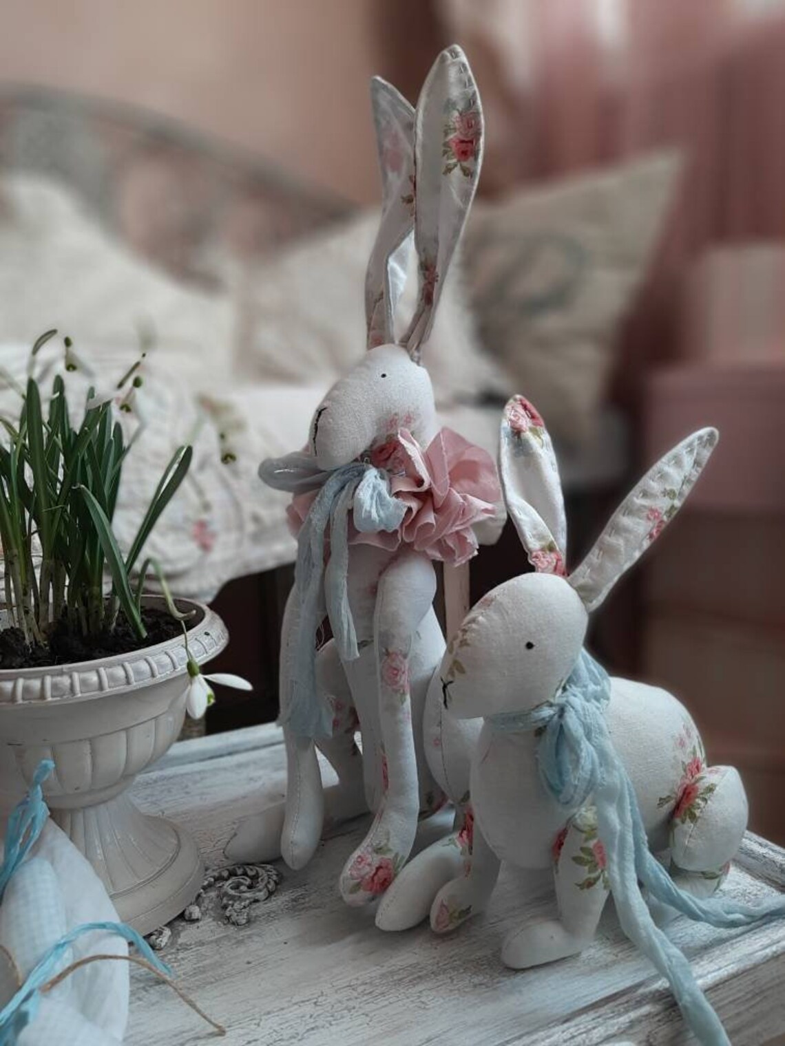 White bunny rabbit Shabby chic decor Stuffed Easter Rabbit Etsy