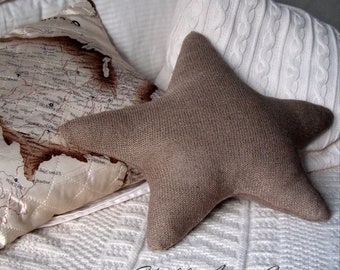 Brown Star Pillow Handmade Sweater Pillow - Rustic Nautical Decor, 18 inch
