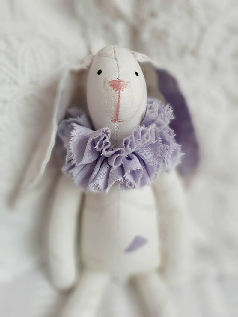 Easter gift Soft bunny Tilda bunny Nursery decor White lilac Stuffed rabbit Textile Handmade rabbit in regal collar Vintage style Kids toys white bunny