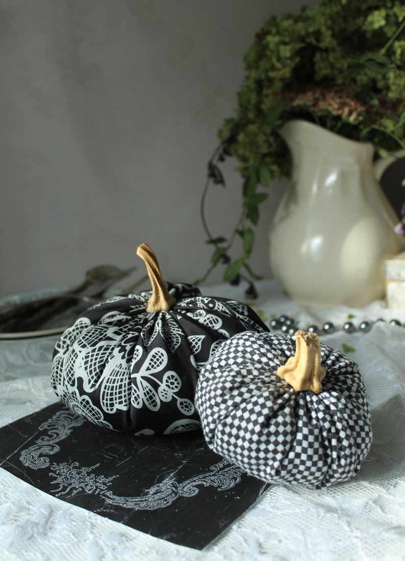 Halloween Decor Black Pumpkins Unique Textile Black White Check