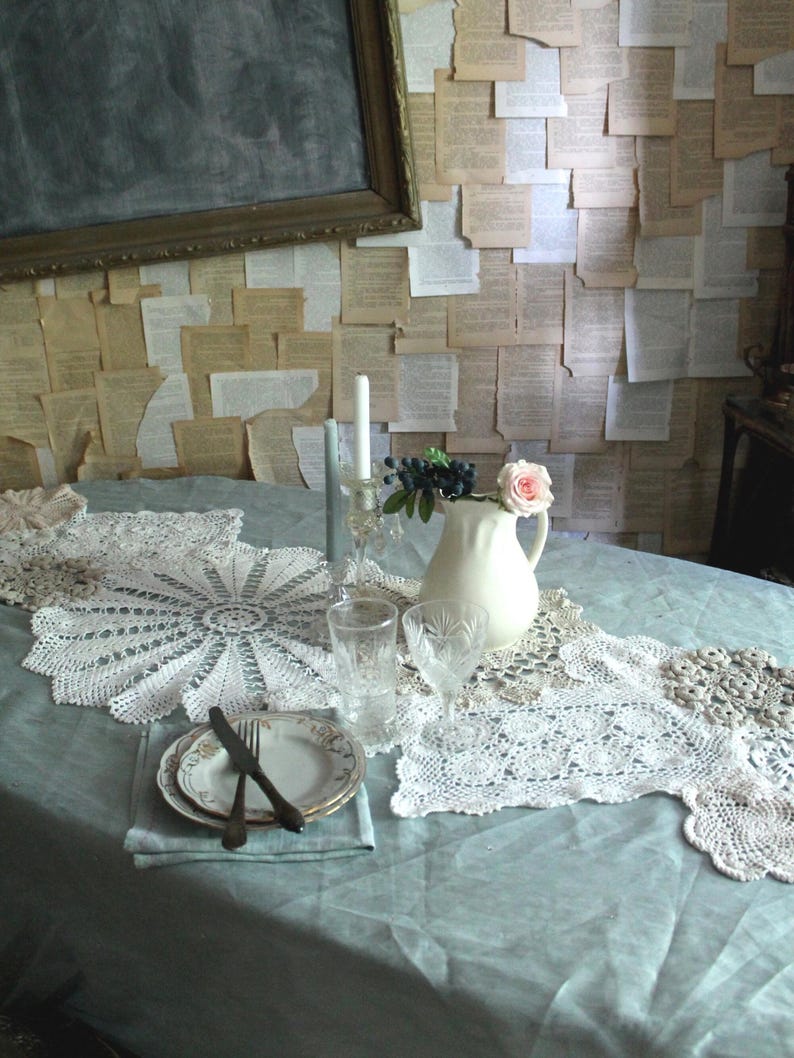 Summer Wedding table runner made from Crocheted doilies OOAK Handmade Shabby chic Cottage decor 80 inches (204cm) image 1