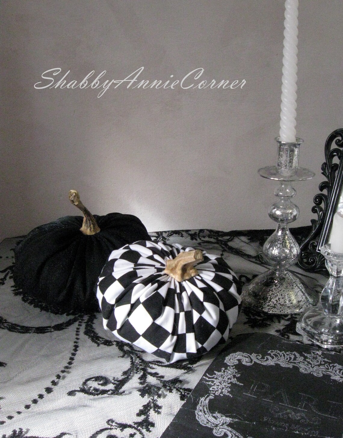 Schwarz und weiß Kürbis Herzstück überprüft Kürbis Stoff | Etsy