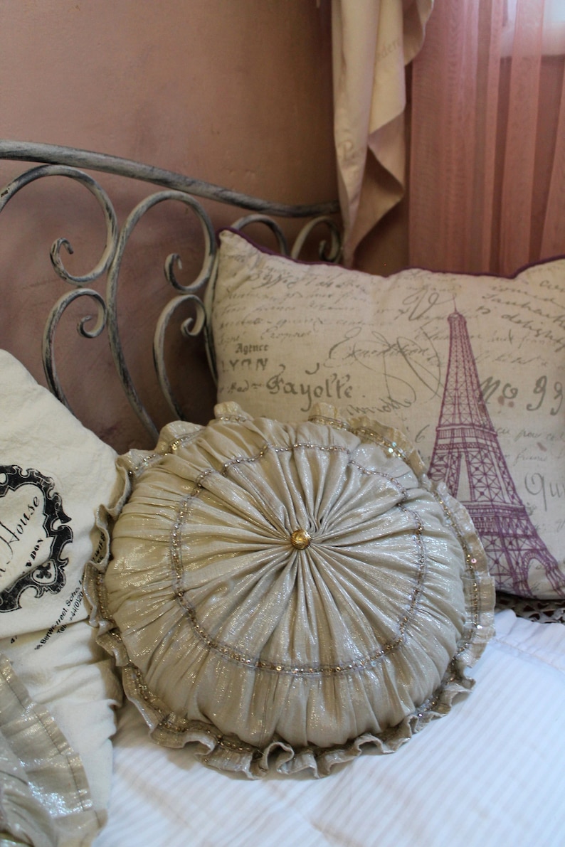 Light Gray Silver Round Ruffle Pillows Sparkling Pillows Etsy