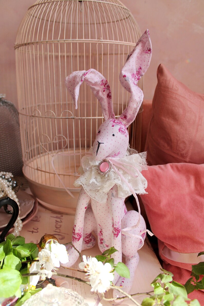 Pink Rabbit decor Shabby chic rabbit Antique style rabbit doll Etsy