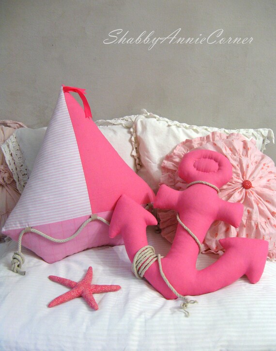 Pink Nautical Nursery Decor Pink Anchor Toy Pillow Pink Etsy