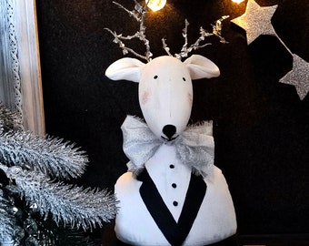 Decorazioni natalizie con cervo Cervo bianco Decorazioni natalizie di campagna francese Shabby chic Scultura busto di cervo Stile vintage Regalo di Natale unico