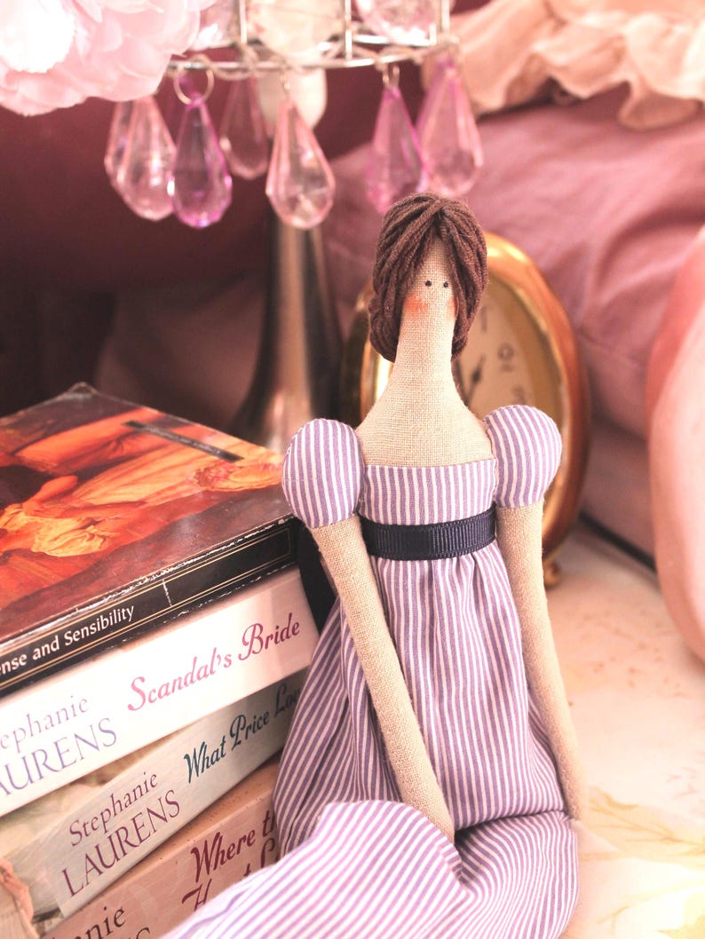 Regency doll Jane Austen gift Tilda doll Handmade Gift for her Handmade textile Interior doll English cottage Pride and prejudice Cloth doll in stripy dress