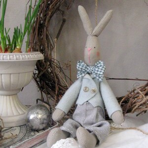 Little bunny doll in white dress Handmade Textile bunny rabbit Tilda bunny Vintage style nursery Shabby chic bunny Soft bunny Gift for girl Peter rabbit check