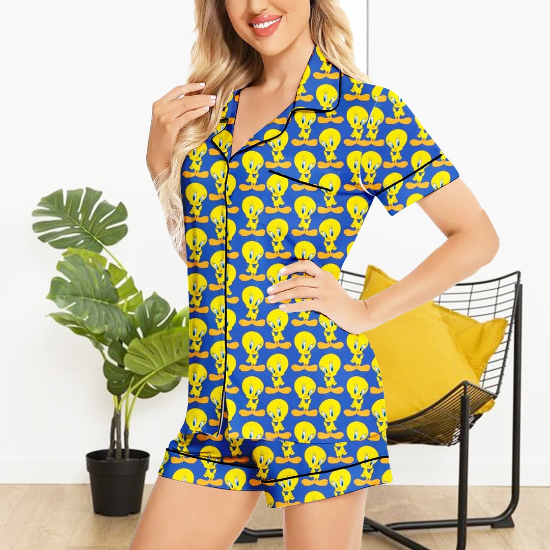 Looney Tunes Tweety Bird Pajamas Girl Size 4-5 Shirt Pant Set Tie Dye Summer NWT