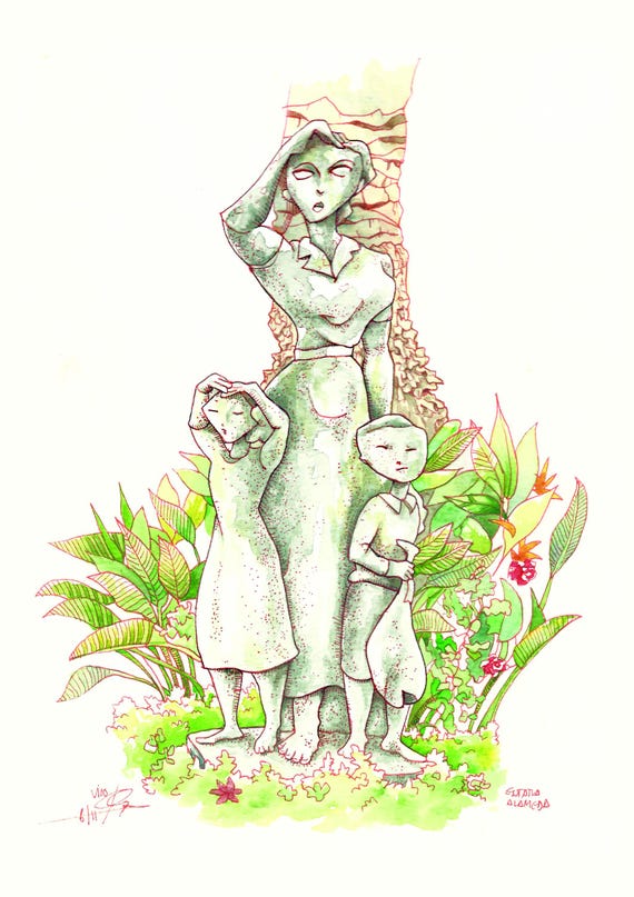 Statue of a woman with children