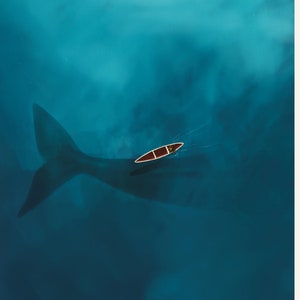 Gedruckte Naturillustration für Kinder – Kanufahren in der Bucht. Huron, der Wal und das Meer - mehrere Größen (A3, A4, A5)