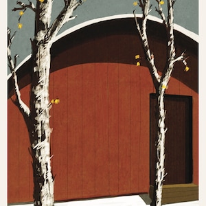 Poster illustration to be framed hygge - Red wooden cabin, winter - Various formats (A4, A5)