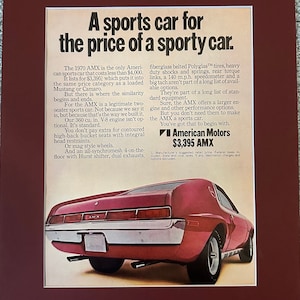 AMERICAN MOTORS AMX- Original Advertisement - Custom Matted 11X14