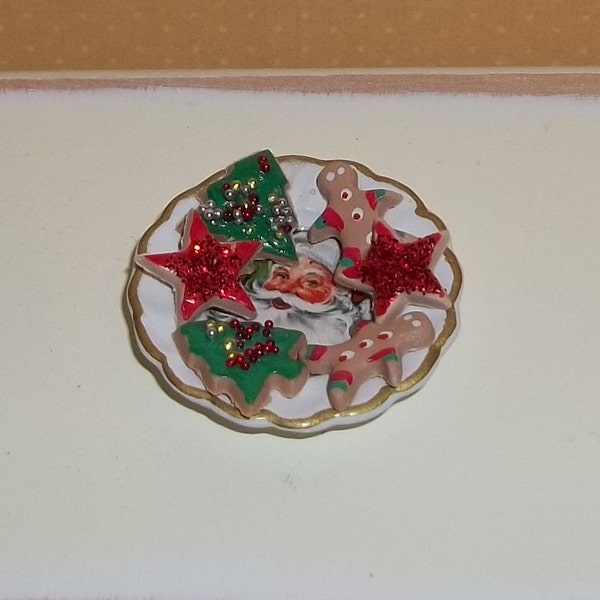 Dollhouse Miniature Christmas Cookies and Santa Plate Set