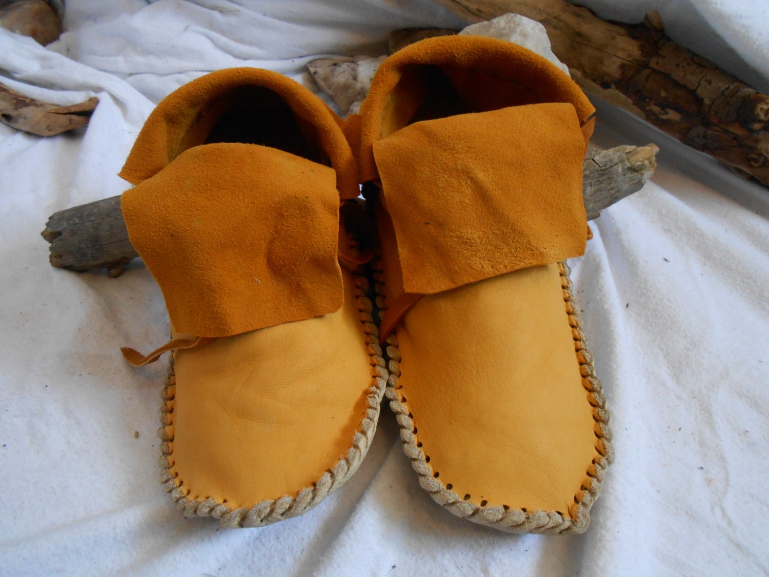 Gold Elk Hide Short Moccasins Natural Buffalo Sole Custom Etsy