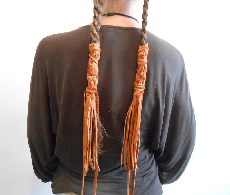 Handmade Leather Braid Wraps Fringe Hair Ties Hair Etsy