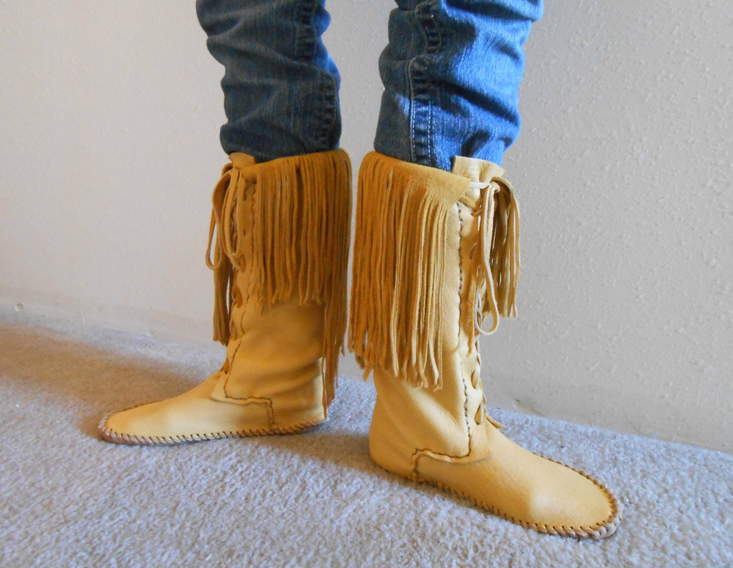 Tall Moccasin Boots Lace Up Moccasins Custom Handmade to