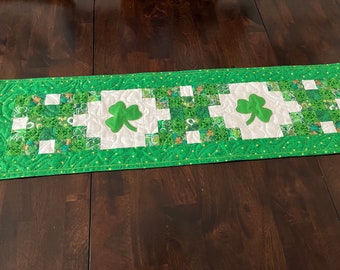 St. Patrick’s Quilted Table Runner, Shamrock Table Runner