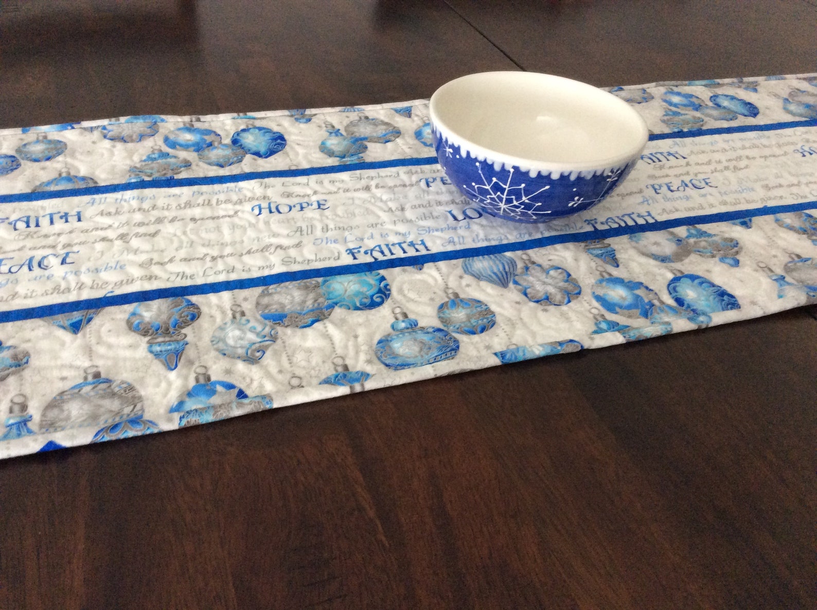 Blue and Silver Christmas Table Runner Christmas spiritual Etsy