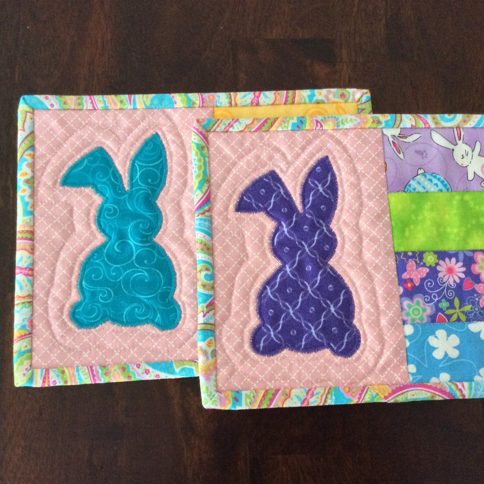 Easter Bunny Quilted Mug Rug/candle Mat/trivet Teal or Etsy