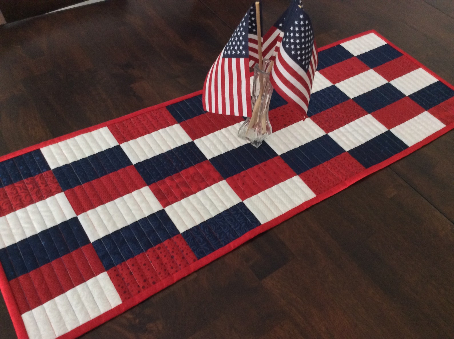 Patriotic Quilted Table Runner Red White and Blue - Etsy