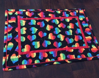 Rainbow Hearts Quilted Table Runner